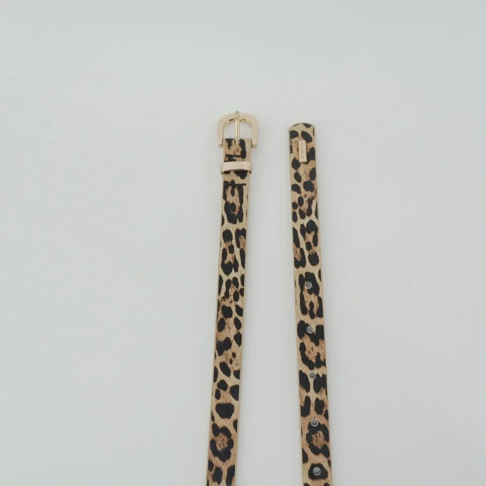 Bebe Belt Women Medium Brown Leopard Print Skinny Gold Buckle Synthetic Leather